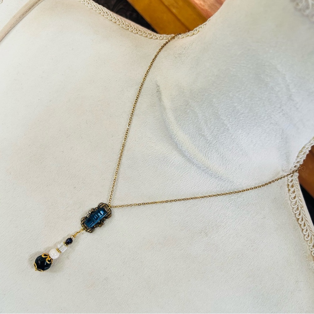 Handcrafted elegant repurpose vintage dangle pendant on chain necklace